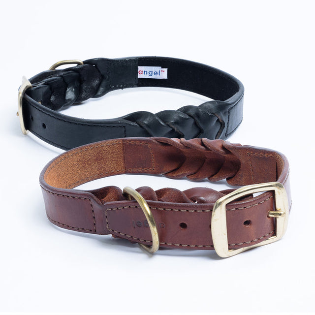 Angel Pet Supplies - Leather Braided Collar - Brown
