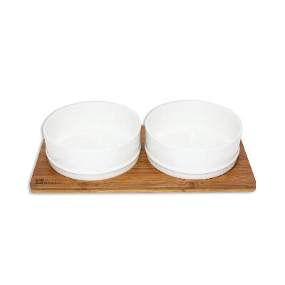 Bamboo and Ceramic Bowls - White - Medium