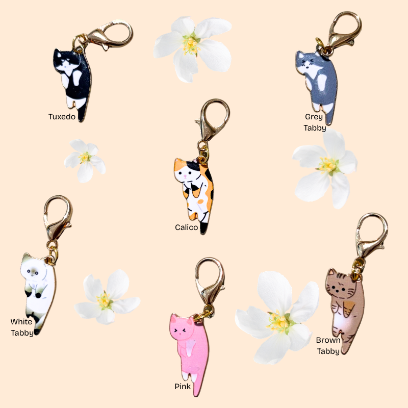 Cat Enamel Keychain Charm - Stretching Cats Collection