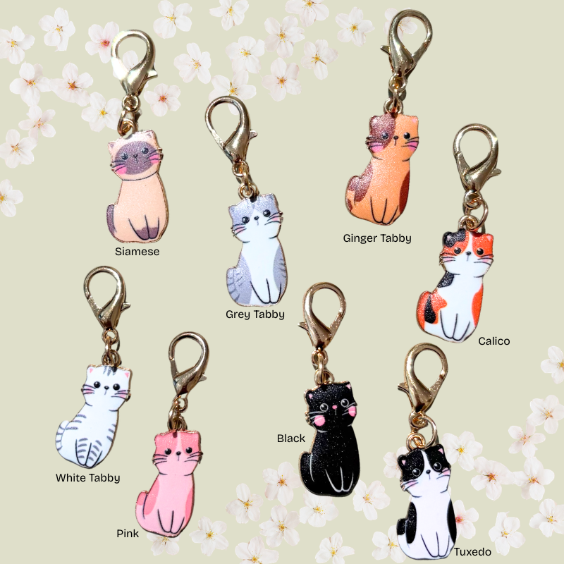 Cat Enamel Keychain Charm - Sitting Cats Collection