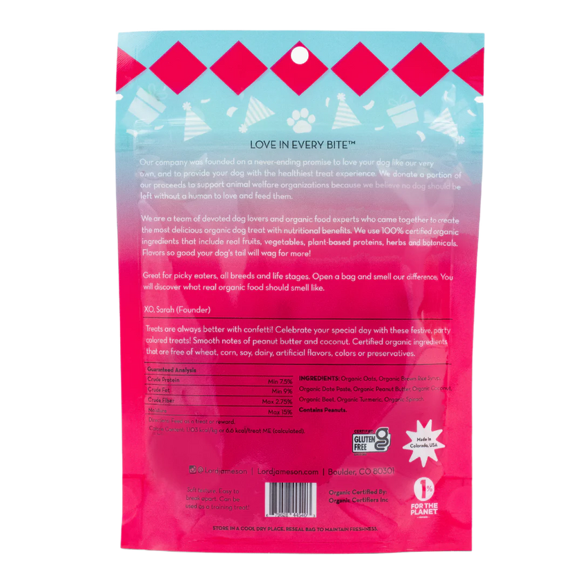 Lord Jameson Confetti Cake Organic Dog Treats With Peanut Butter