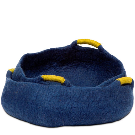 KARMA CAT – 14″ Wool Felt Handle Basket Cave - Navy & Green