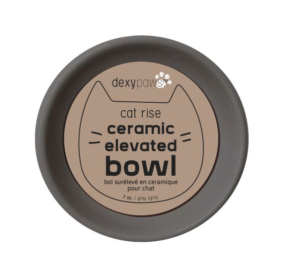 Dexypaws Raised Ceramic Cat Bowl - Grey - 7oz