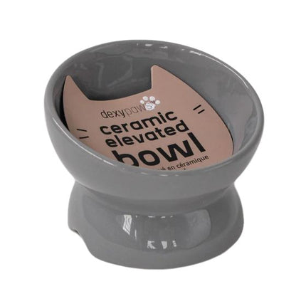 Dexypaws Raised Ceramic Cat Bowl - Grey - 7oz