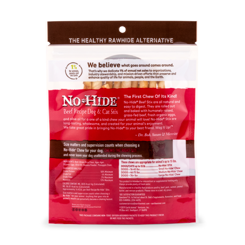 Earth Animal No-Hide Beef Recipe Stix (10 Pack) Dog & Cat Chew