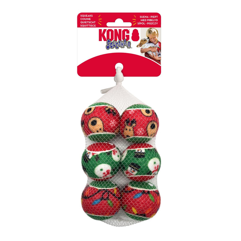 KONG - Holiday AirDog SqueakAir Tennis Balls, 6 pack