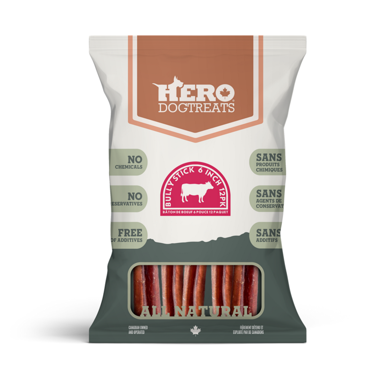 Hero Dog Treats Dehydrated Beef Bully Stick (6in) - 12 pack - Critter ...