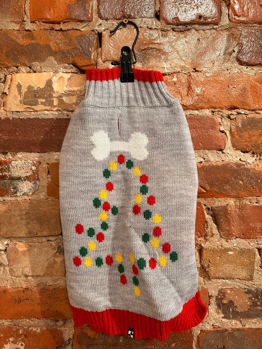 Pet Obsession - Grey Polka-Dot Christmas Tree Knit Sweater - Dog - Size Large