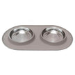 Double Silicone Feeder with Stainless Saucer Bowl - Grey