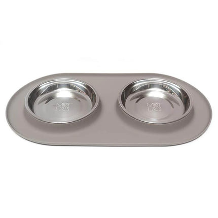 A double diner feeder featuring two stainless steel bowls with a non-slip silicone base, perfect for keeping your pet’s food and water secure.