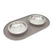 Double Silicone Feeder with Stainless Saucer Bowl - Grey