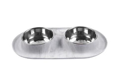 Messy Mutts Double Silicone Feeder with Stainless Bowls - Medium - Grey