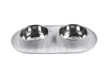 Double Silicone Feeder with Stainless Bowls - Med. Marble