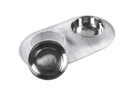 Messy Mutts Double Silicone Feeder with Stainless Bowls - Medium - Marble