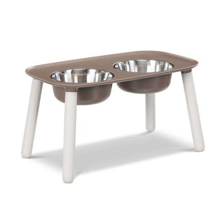 Raised Double Feeder w/ Stainless Bowls - Warm Grey