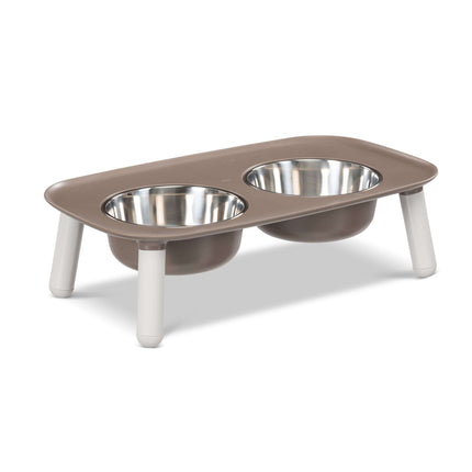 Raised Double Feeder w/ Stainless Bowls - Warm Grey