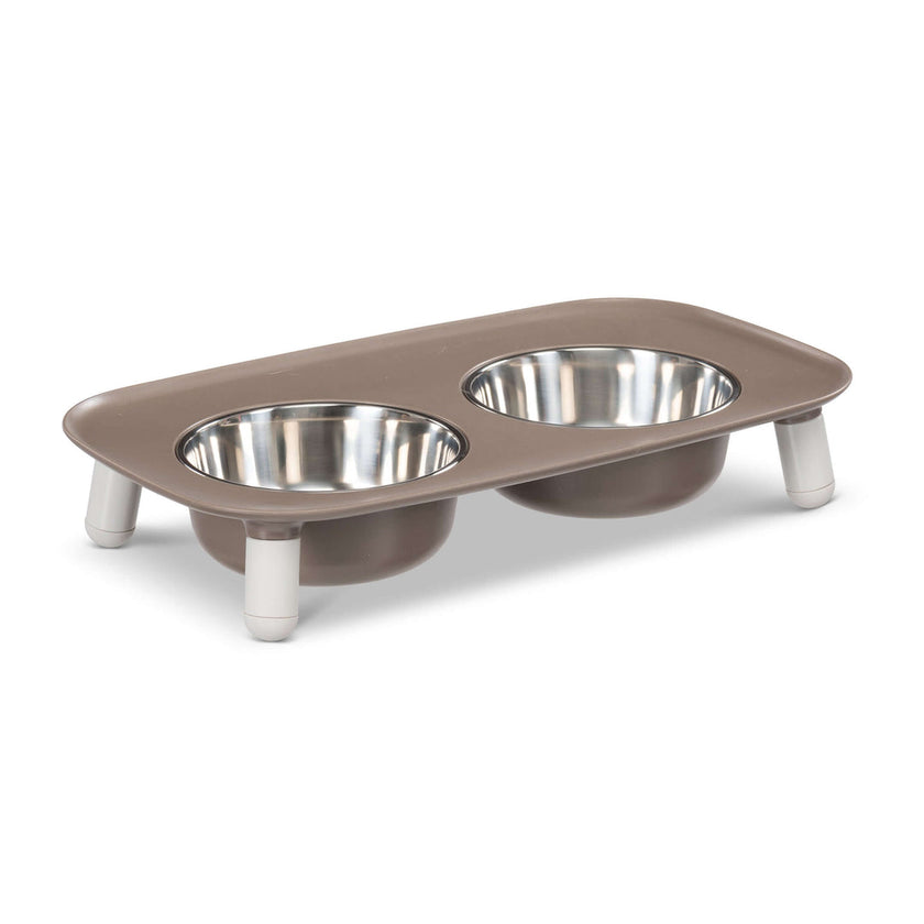Raised Double Feeder w/ Stainless Bowls - Warm Grey