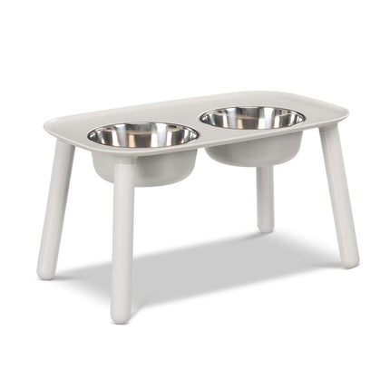 Raised Double Feeder w/ Stainless Bowls - Light Grey