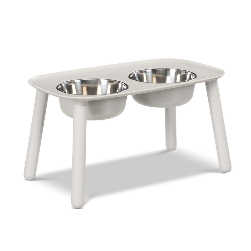 Raised Double Feeder w/ Stainless Bowls - Light Grey