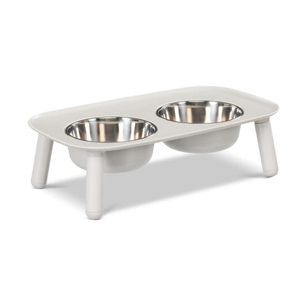 Raised Double Feeder w/ Stainless Bowls - Light Grey