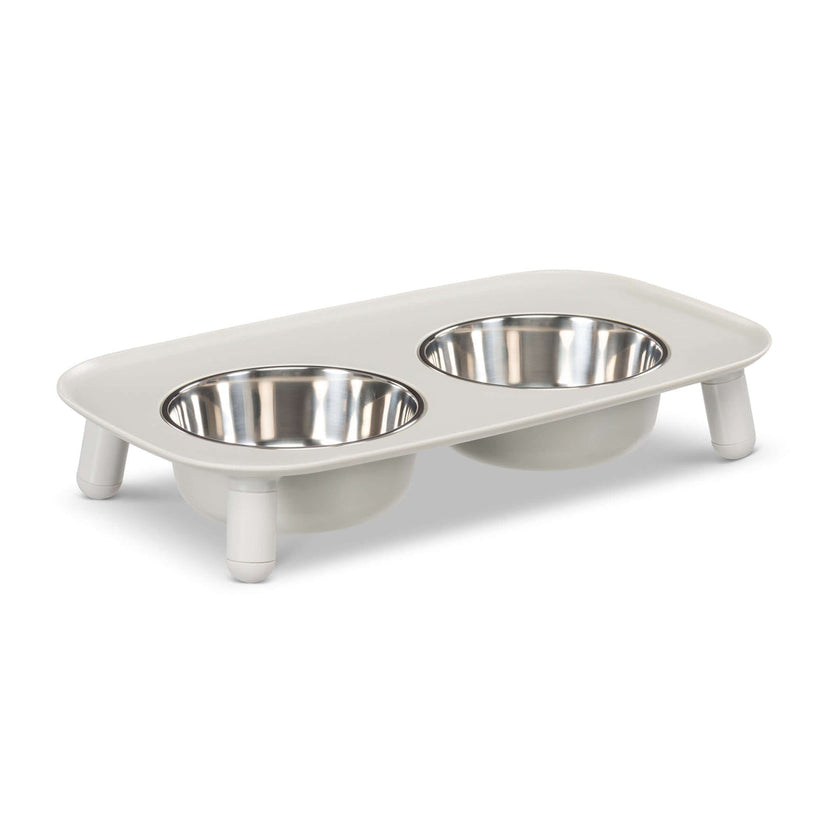 Raised Double Feeder w/ Stainless Bowls - Light Grey
