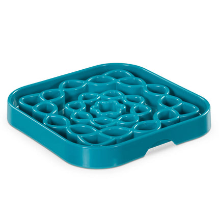 Messy Mutts Interactive Square Slow Feeder - Blue - 2 Cups