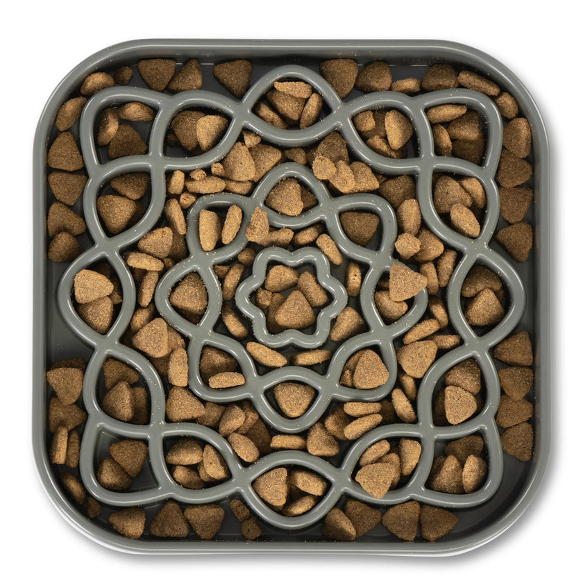 Messy Mutts Interactive Square Slow Feeder - Grey (16oz)