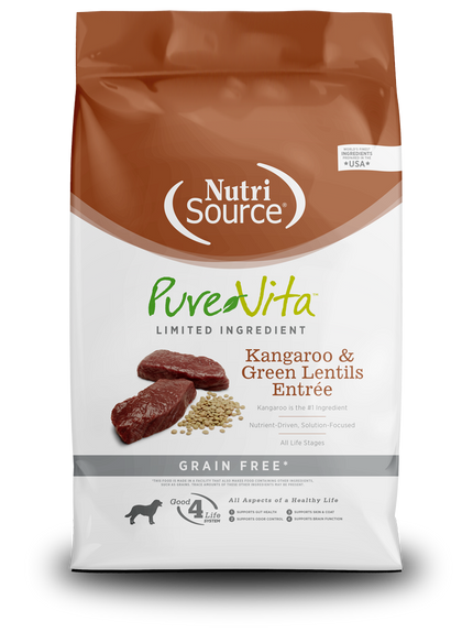 NutriSource Pure Vita Kangaroo & Green Lentils Entrée Grain Free Limited Ingredient Dog Food