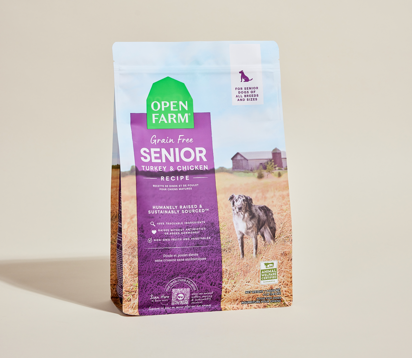 Open Farm Senior Grain-Free Dry Dog Food for Senior Dogs - High-Protein Chicken & Turkey Recipe - 4lb