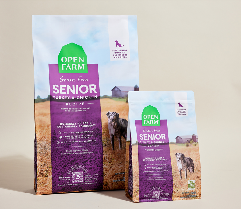 Open Farm Senior Grain-Free Dry Dog Food for Senior Dogs - High-Protein Chicken & Turkey Recipe - 4lb