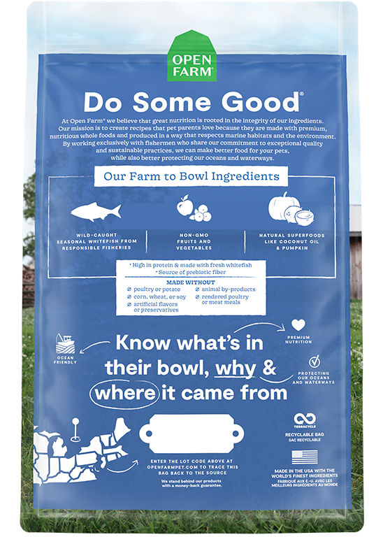 Open Farm Whitefish Dry Food for Cats Back of Bag