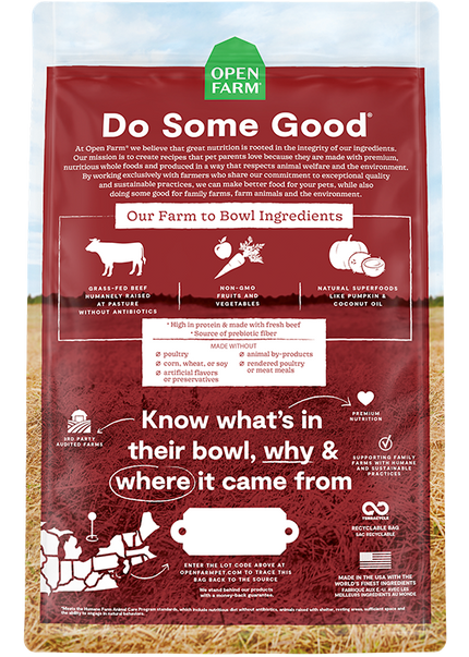 Open Farm Grass-Fed Beef GF Back of Bag