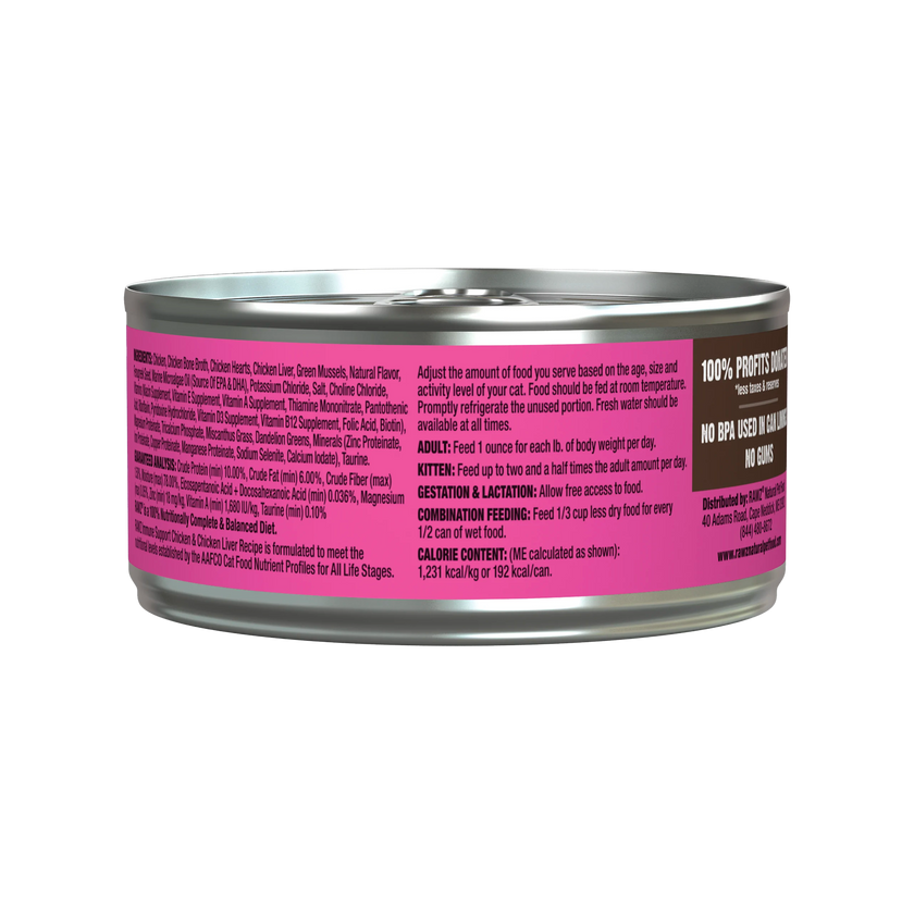 RAWZ Chicken & Chicken Liver Wet Cat Food with Immune Support - High-Protein Natural Recipe - 5.5oz