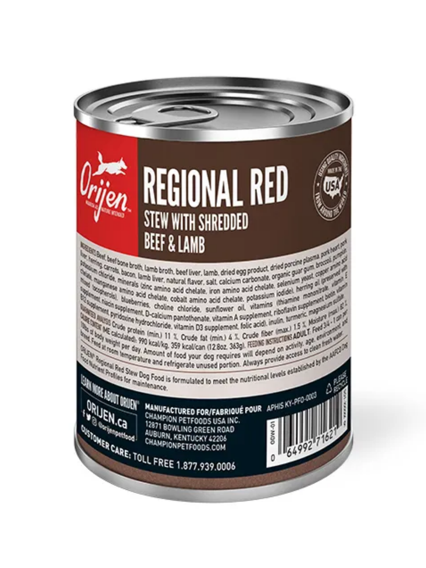 Orijen Regional Red Stew Wet Dog Food - Shredded Beef & Lamb High-Protein Grain-Free Recipe - 12.8oz (363g)