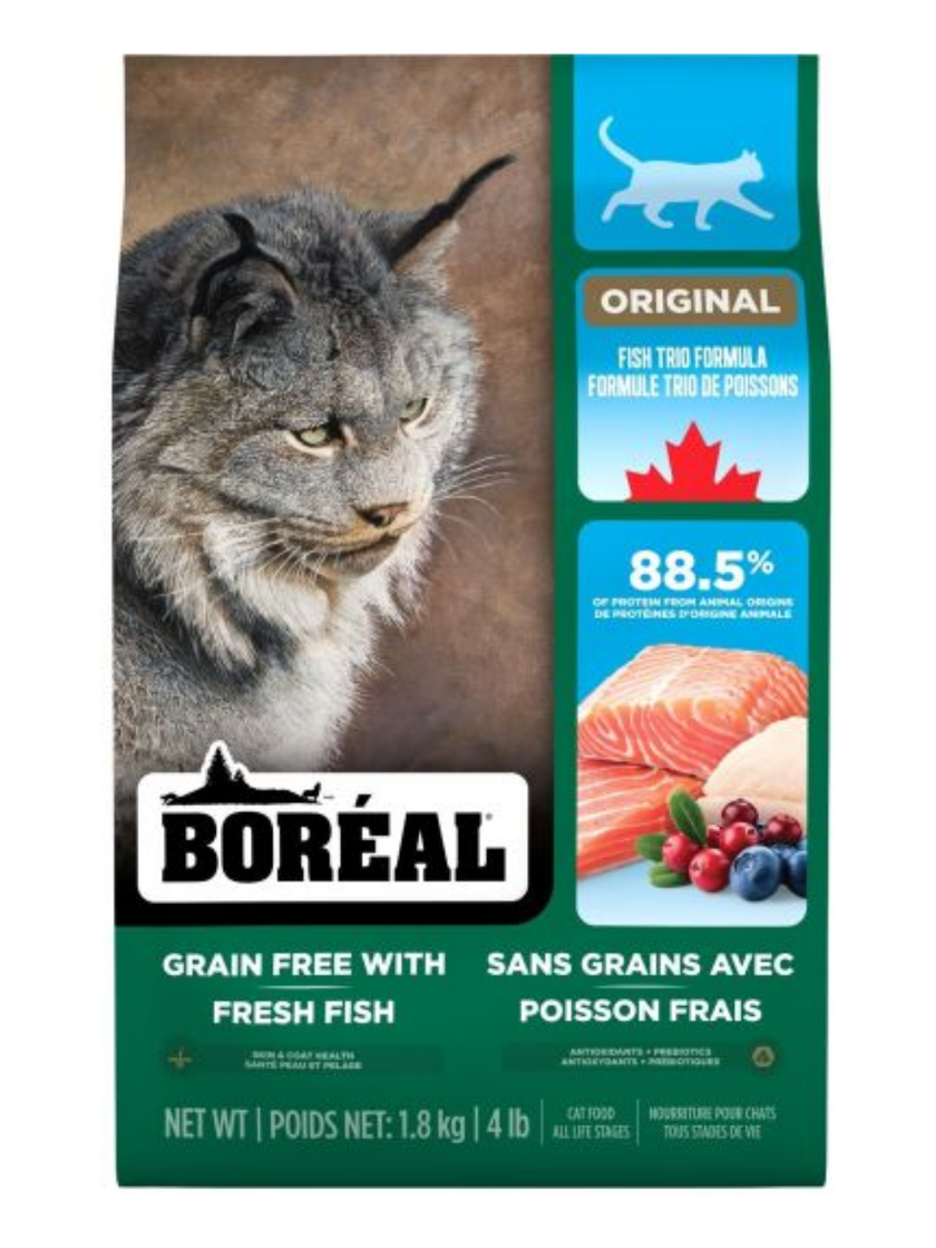 Boreal Original Grain-Free Fish Trio Dry Cat Food - High-Protein Low Carb Canadian Recipe - 4lb (1.8kg)