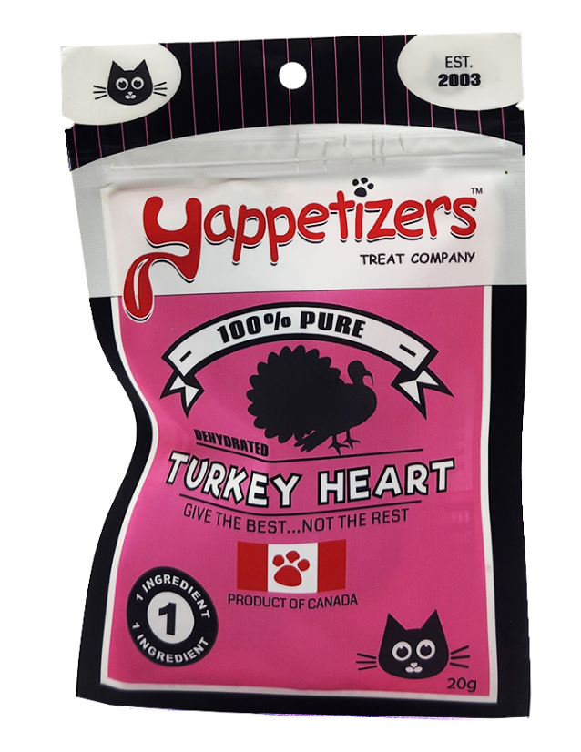 Yappetizers Dehydrated Turkey Hearts - Single Ingredient Cat Treats