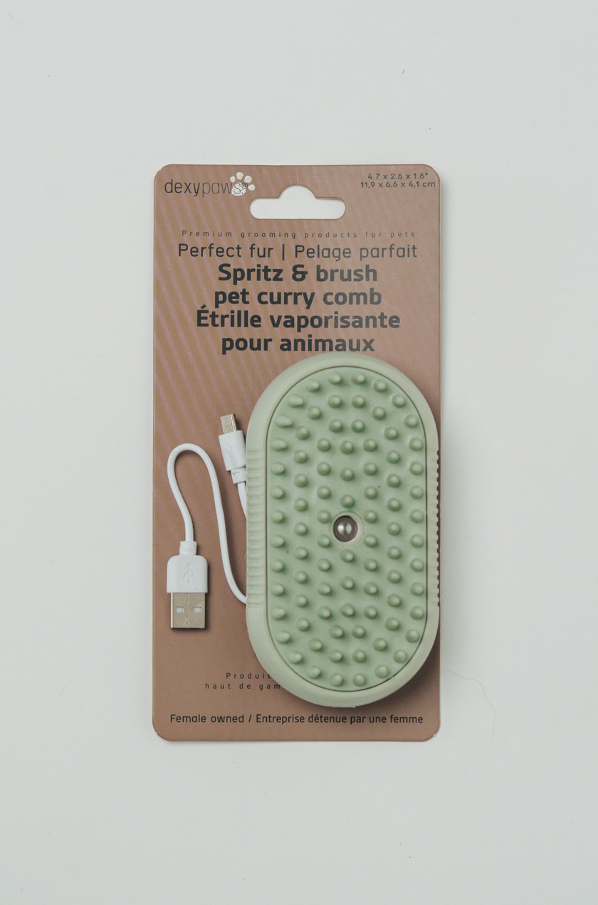 Dexypaws - Perfect Fur Spritz & Brush Pet Curry Comb For Pets - USB Rechargeable