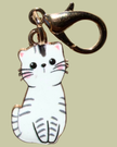 Cat Enamel Keychain Charm - Sitting Cats Collection - White Tabby