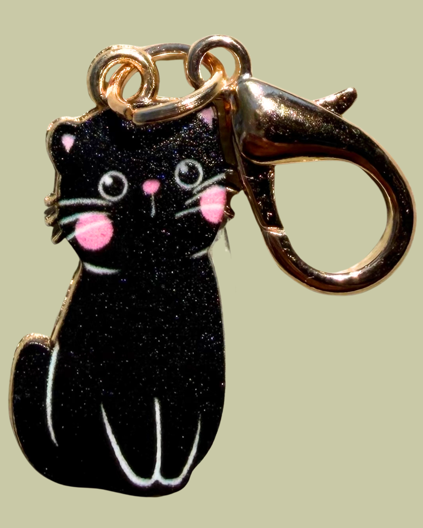 Cat Enamel Keychain Charm - Sitting Cats Collection - Black 