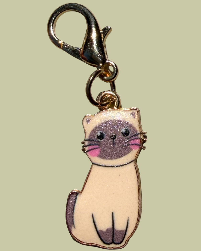 Cat Enamel Keychain Charm - Sitting Cats Collection - Siamese
