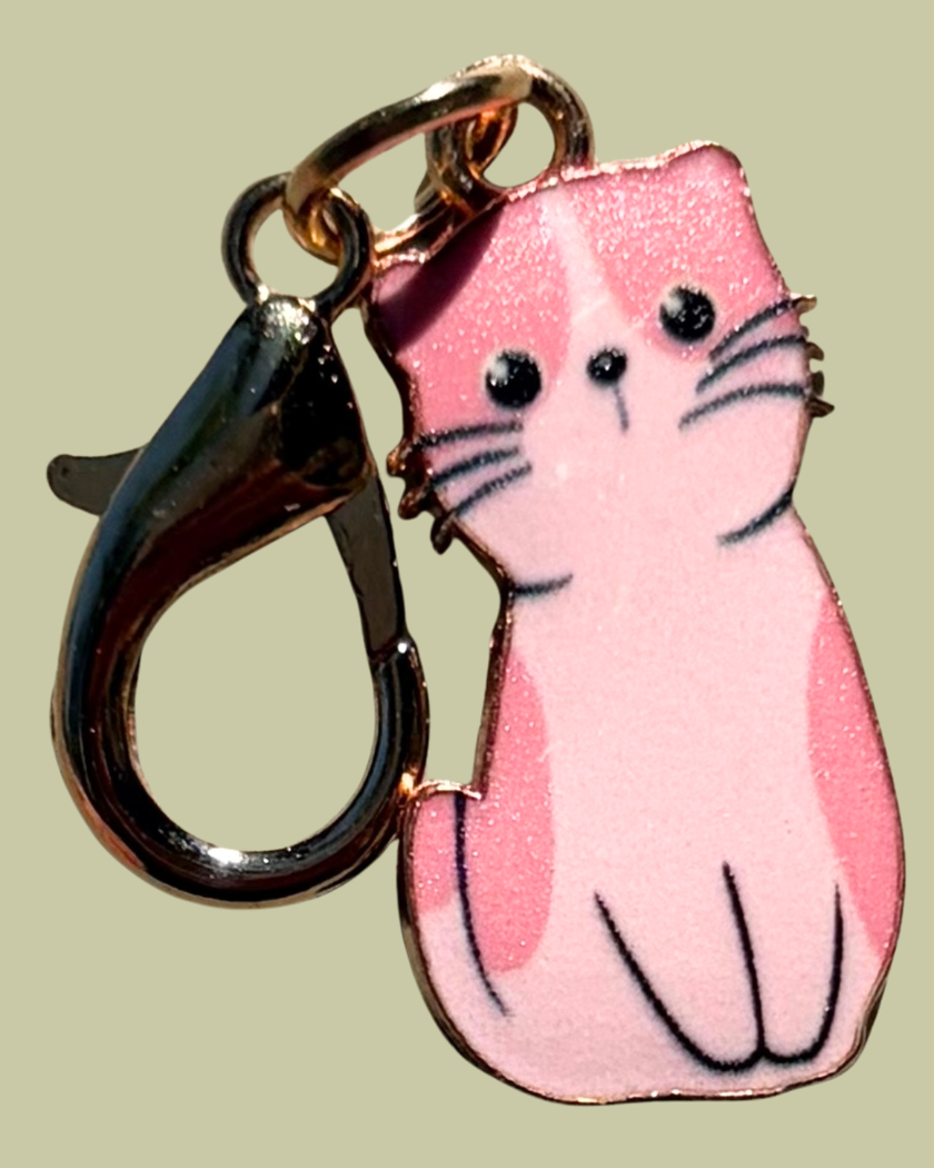 Cat Enamel Keychain Charm - Sitting Cats Collection - Pink 