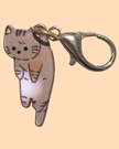 Cat Enamel Keychain Charm - Sitting Cats Collection - Brown Tabby 