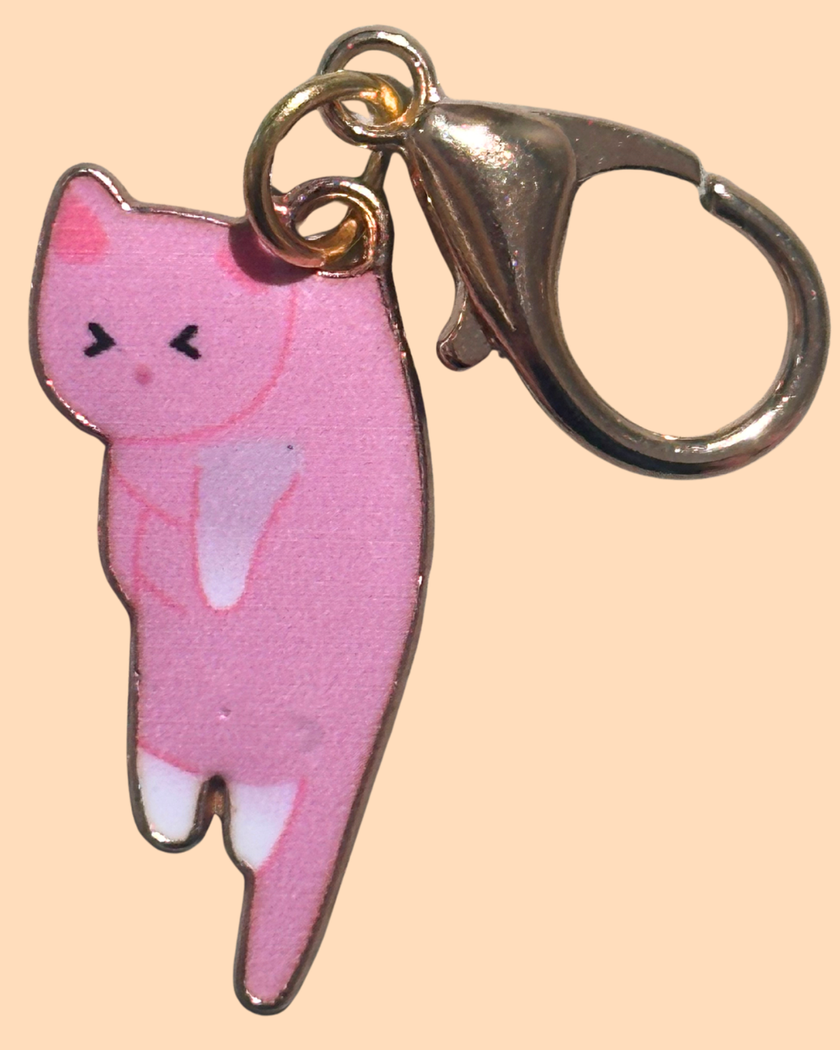 Cat Enamel Keychain Charm - Sitting Cats Collection- Pink 
