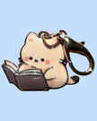 Cat Enamel Keychain Charm - Reading Cats Collection - Cream 