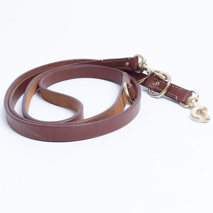 Angel Pet Supplies - Leather & Brass Multi-Function 7ft Leash - Brown