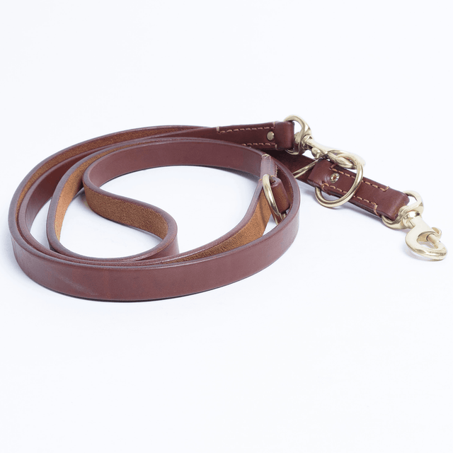 Angel Pet Supplies - Leather & Brass Multi-Function 7ft Leash - Brown