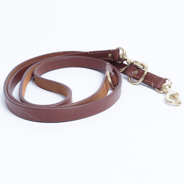 Angel Pet Supplies - Leather & Brass Multi-Function 7ft Leash - Brown