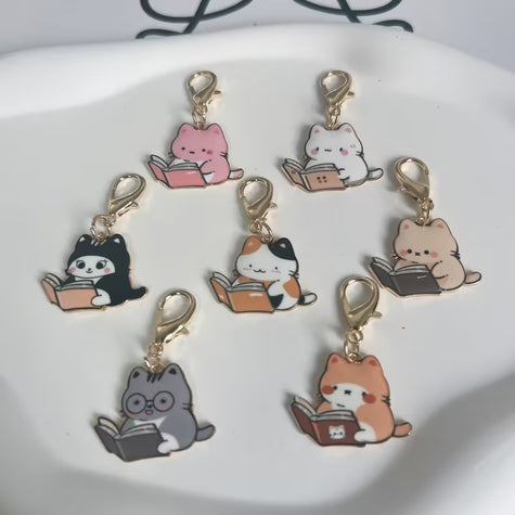Cat Enamel Keychain Charm - Sitting Cats Collection