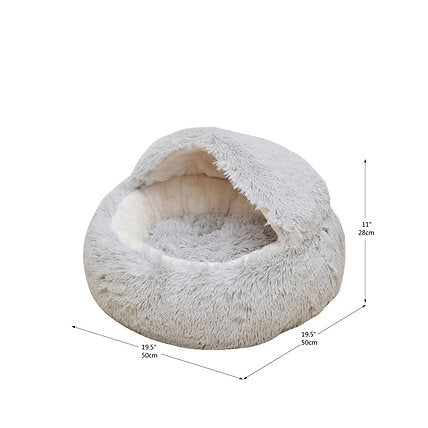 PetPals Igloo Shag Fur Pet Bed with Hood