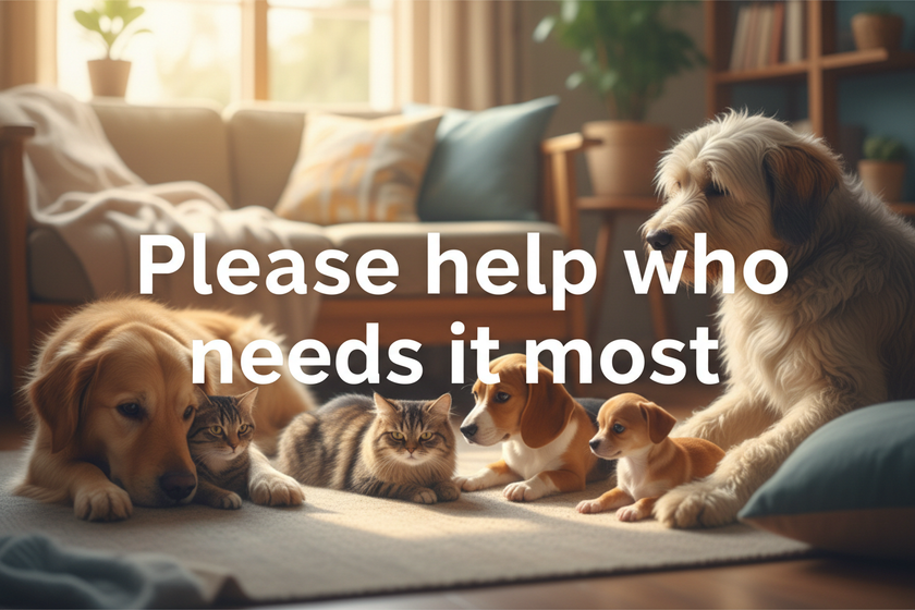 dogs and cats in the background